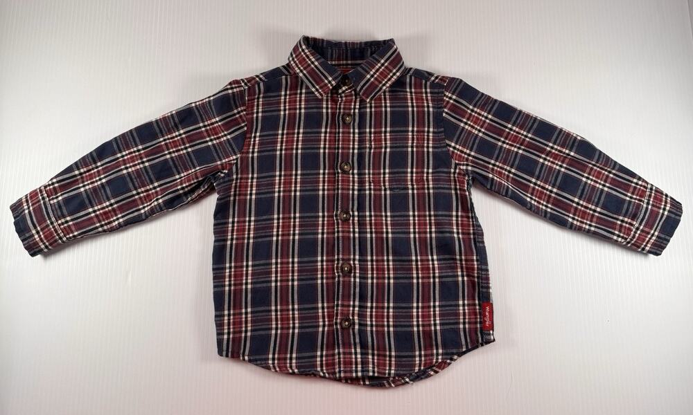 Wrangler Boys 2T Plaid Cotton Long Sleeve Collared Button-Up Shirt Blue Red